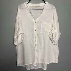 Puro Lino Women’s 100% Linen Oversized Cuffed Sleeve Shirt Resort Button Italy